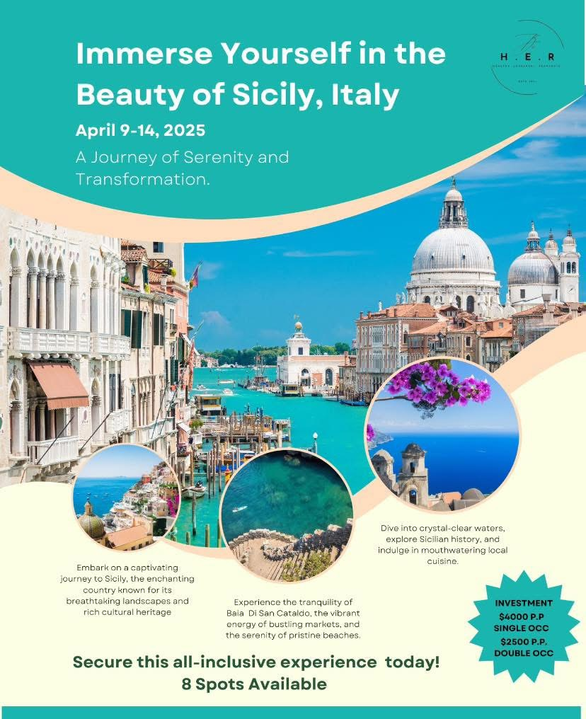 Official HER Sicily Italy retreat artwork for April 9 through 14, 2025